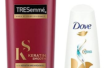 TRESemme Keratin Smooth Shampoo, 580ml And Dove Dryness Care Conditioner, 180ml