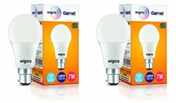 wipro Garnet 7W LED Bulb for Home & Office |Cool Day White (6500K) | B22 Base|220 degree Light coverage |4Kv Surge Protection |400V High Voltage Protection |Energy Efficient | Pack of 2