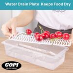 Gopi Fridge Storage Boxes (Pack of 6), Fridge Organizer with Removable Drain Plate Fridge Storage Containers Keeps Fruits, Vegetables, Meat, Fish Fresh Longer 1500 ML Container Box