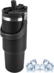 Ash & Roh Tumbler with 2-in-1 Lid and Straw, Vacuum Insulated Water Bottle with Handle, Double Wall Stainless Steel Coffee Cup Travel Mug Leak Proof Flip, Cold for 12 Hours Iced for 24 Hours (Black)