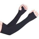 BTfash Unisex UV Protection Compression Cooling Sleeve Cover with Thumb Hole for Cycling, Driving, Running, Riding, Fishing, Golfing and Outdoor Sports (Black_PO1)