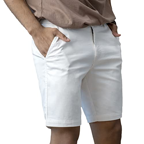 KINGDOM OF WHITE Stroll Half Length Shorts for Men | 97% Cotton, 3% Elastane | Casual Wear Pants for Men | White Color | Casual Twill