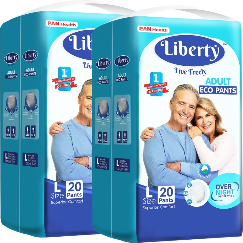 Liberty Eco Pants Unisex, Waist Size (75-140 cm | 30-55 Inches) (Pack of 2) Adult Diapers – L(40 Pieces)