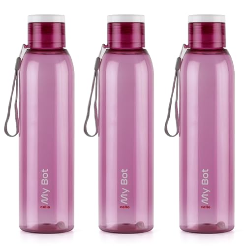CELLO My Bot PET Bottle | 100% food grade | Leak proof and Break proof | Perfect for staying hydrated at the school,college, work, gym and outdoor adventures Water Bottle | 1000ml X 3 | Pink