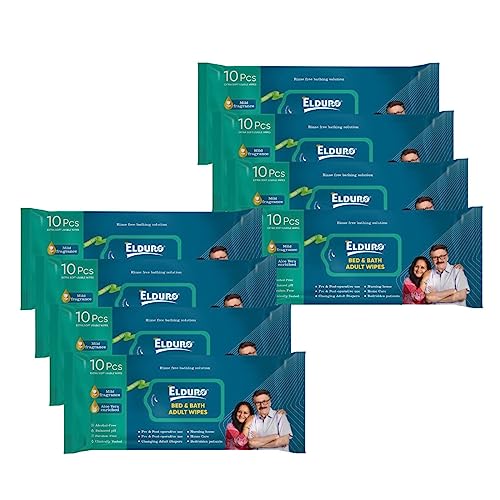 ELDURO Wipes, Wet Wipes, Wet Wipes for Face, Wet Wipes for Adults, Wet Tissues Wipes for Adults Bed and Bath Unisex Adult, Alcohol free, Aloe vera Enriched, Paraben Free – Pack of 8 (80 counts)