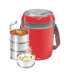 MILTON Euroline Futron Stainless Steel Electric Lunch Box, (4 Containers), Red