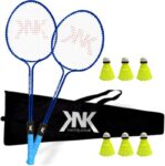 KNK Double Shaft Of 2 With 6 Pc Nylon Shuttlecock With Cover|Ideal for Aged 9-12 Badminton Kit