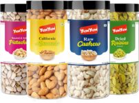 YUM YUM Premium Dry fruit Combo Pack 1Kg – Badam, Kaju, Pistachio & Kishmish 250g Each – Almonds, Cashews, Pistachios, Raisins(4 x 0.25 kg)