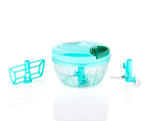 MALVAS HOME Plastic Chopnchurn/ 2 in 1 Vegetable and Fruit Chopper with Beating Blade, Churner, Grater, Slicer/Lassi Maker, (450 ML) (Green)