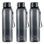 CELLO My Tag PET Water Bottle | 100% food grade | Leak proof and Break proof | Set of 3-1000ml | Black