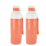 CELLO Puro Funtron 600 | Outer Plastic Body and Polyurethane Insulation | Easy Carry Wrist Belt | Keeping Content Cold for Long | 550ml | Set of 2, Pastel Peach