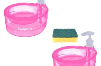 Swapkart Pack Of 2 Double Layer Soap Dispenser For Bathroom Accessories Dishwasher Liquid Holder Dispenser Pump With Sponge Holder Kitchen Sink Accessories Items (Pink)