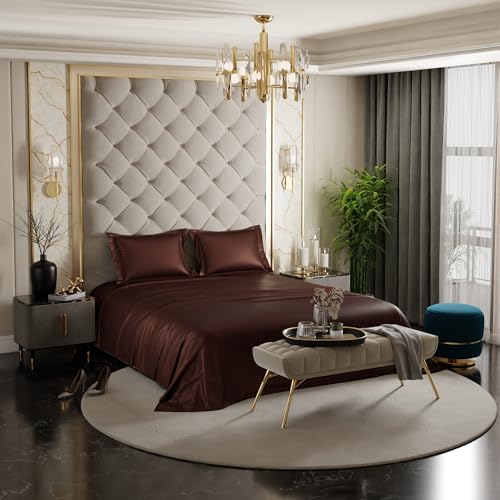 Stoa Paris Satin Bedsheets For King Size Bed-300Tc Premium Bedsheet With 2 Pillow Cover,Luxury Bedding Set, For Diwali Decoration, Home Decor Gifting, For Couples,Wedding,Hot Chocolate,300 Tc