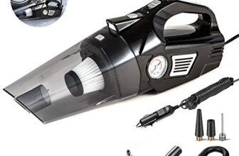Oshotto 3-In-1 (Osho-103/Bl) Tire Inflator Portable Car Vacuum Cleaner, With Tire Pressure Gauge And Led Light, 12V Dc Air Compressor Pump, 15Ft Cord With Hepa Filter And Nozzles