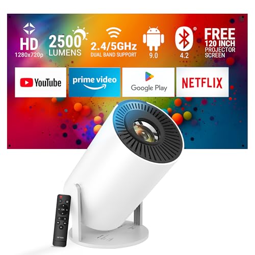 Ant Esports View 521 Smart Led Projector – White | 720P Native & 4K Support I 2500 Lumens I Wifi + Bt, Android 9 I Hdmi/Usb I Upto 130″(330Cm) Max Screen I Speaker Power 3W I Included 120″ Screen