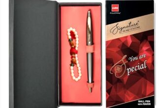 Cello Signature Pen Gift Set | Blue Ink | Pack Of 1 Rudraksha Pearl Bracelet & 1 Ball Pen | Gun Metal Finish | Premium Metal Pens For Office Use | Corporate Gifting | Stylish Gifts For Bhai Dooj