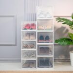 Nayasa Shoe Box Pack Of 6 Stackable Shoe Boxes, Multi Purpose Space-Saving Plastic Storage Solution, Small, Transparent