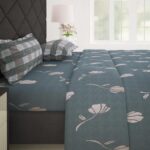 Story@Home Bedsheet | 186 Tc 100% Cotton Bedsheet For Double Bed | Cotton Double Bedsheet With 2 Pillow Covers For Bedroom (250 X 225Cm & 46 X 69 Cm, Grey, Floral), Perfect For Festive Gifting!