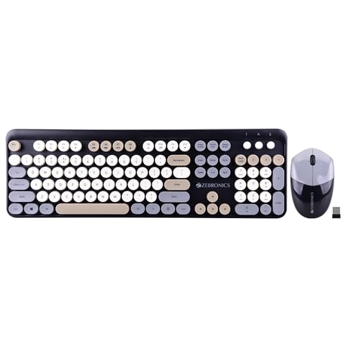 Zebronics Companion 301 2.4Ghz Wireless Keyboard & Mouse Combo With Uv Printed, Retro Style Keys, 104 + 12 Integrated Multimedia Keys, 1600 Dpi, High Precision (Black + Grey)