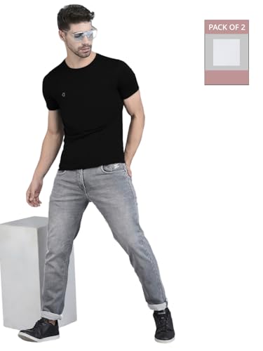 Dollar Super Combed Cotton Mens Pack Of 2 Solid T-Shirt(8909141271770_Mltsh-01-Blk-Wht-Po2_S)