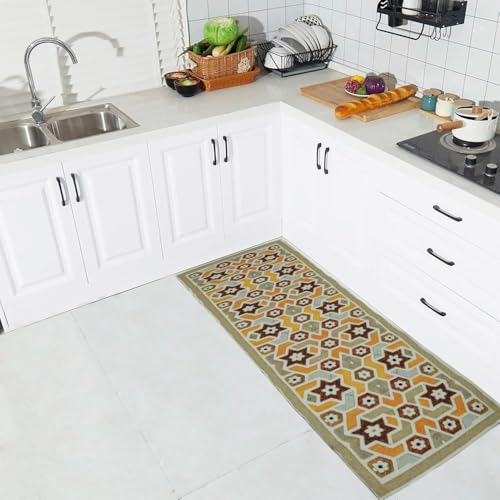 Status 3D Printed Vintage Persian Bedside Runner Carpet Rug Anti Skid Backing For Home/Kitchen/Living Area/Office Entrance (45 X 150 Cm) Pack Of 1 (Multicolor) (Star)