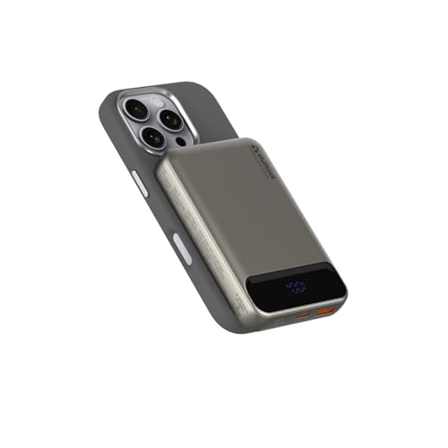 Stuffcool Click 10000Mah Slim Magnetic Wireless Powerbank Natural Titanium Finish Perfect For Iphone 16,15,14,13,12 With Led Display And 20W Fast Wired Charging – Charges Iphone 50% In 30 Mins