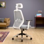 Green Soul Eva Office Chair, High Back Mesh Ergonomic | 1D Adjustable Armrest | Computer, Desk Chair, Work From Home Chair With Built-In Lumbar Support, Heavy Duty Metal Base(White Grey)