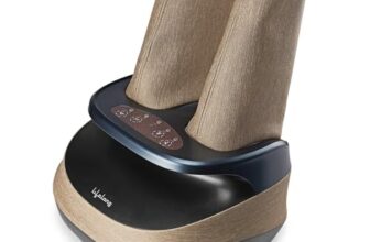 Lifelong Air Pressure Foot & Leg Massager Machine With Heat For Home – Leg,Foot & Calf Massager – Portable Foot Massager With 14 Compression Air Bags,6 Foot Rollers & 3 Massage Modes (Llm891), Brown