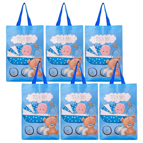Kuber Industries Shopping Bag | Non-Woven Gift Bag | Baby Shower Bag | Reusable Grocery Bag | Christmas Gift Bags | Tote Bags With Handle | Hand Bag | Boy-Print | Pack Of 6 | Sky Blue