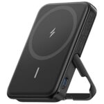 Anker 322 Magnetic Wireless Power Bank (Maggo), 5,000 Mah, With 12W Usb C Output, With Mobile Stand, Compatible With Iphone15/15+/15 Pro/15 Pro Max/ 14/13/12 & Android Series – Black