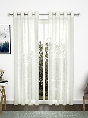 Story@Home Window Curtains 5 Feet Long Set Of 2, Transparent Curtains Zig Zag Design | Polyester Window Net Curtain | Sheer Curtains For Living Room, Bedroom, Hall, Office, 118 X 152 Cm, White