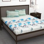 Story@Home Bedsheet For King Size Bed | 240Tc | White & Blue | Floral | 1 Piece Cotton Bedsheet For King Size Bed With 2 Pillow Covers (270 X270Cm) Perfect For Home Decor & Gifting | Cotton Bedsheet