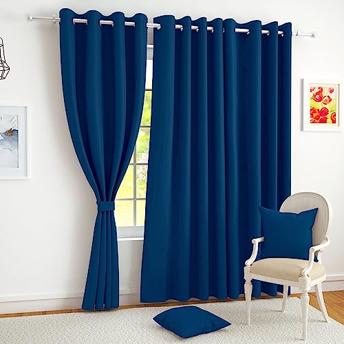 Story@Home Door Blackout Curtains 7 Feet Long Set Of 2, Thermal Insulated, Plain Design 100% Room Darkening Opaque Door Curtain | Noise Reducing Curtains For Living Room, (116 X 215 Cm, Navy Blue