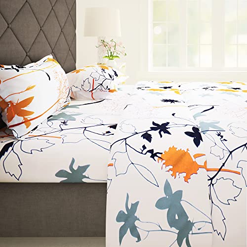 Story@Home Bedsheet | 186 Tc | 100% Cotton Bedsheet For Double Bed | Double Size Bedsheet With 2 Pillow Covers For Bedroom (225 X 250 Cm, White, Floral) Perfect For Festive Gifting | Cotton Bed Sheet