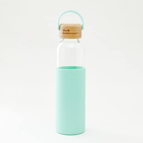 The Better Home Borosilicate Glass Water Bottle With Sleeve (500Ml) | Non Slip Silicon Sleeve & Bamboo Lid | Fridge Water Bottles For Men, Women & Kids | Water Bottles For Fridge | Green (Pack Of 1)