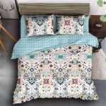 Story@Home Double Bedsheet Aztec/Bohemian Pattern 240 Tc With Set Of 2 Pillow Cover Glaze Cotton, Satin Printed Microfiber For Double Bed All Season Boho Collection – 225Cm X 250Cm- White & Blue