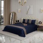 Stoa Paris Bedsheets For Double Size Bed, Satin Bedsheet With Pillow Covers, Regal Renaissance Aesthetic Bedspread, Gifting For Couples, Anniversary – Navy