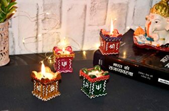 Perpetual Tulsi Diya For Diwali Decoration Handmade | Earthen Clay Terracotta Decorative Diya 4 Pcs Set | Tealight Candle Festival Diya Oil Lamps | Pooja Purpose Outdoor Indoor | Handmade | Best Gift