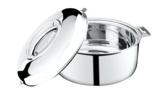 Thangam Stainless Steel Double Walled Hot Pot With Steel Lid Twist Lock- 5000Ml | Silver | For Hot Dishes, Rice, Gravy, Hot Box (5 Litre)