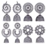 Meenaz Earrings For Women Fashion Jhumka Oxidised Silver Earrings For Women Combo Chandbali Pearl Chandbali Stylish Jhumkas Traditional Earrings For Girls South Indian Traditional Ear Rings -M124