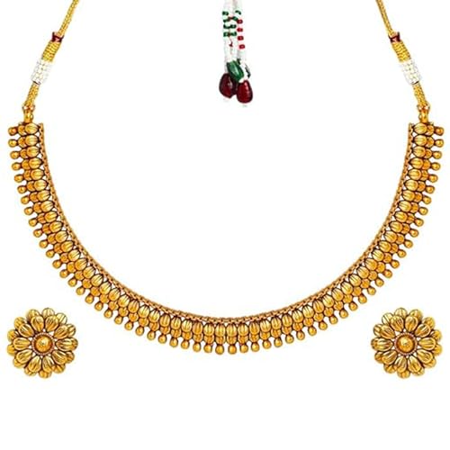 Fashion Frill Necklace For Women | Golden Necklace Set | Flower Necklace |Layered Necklace For Women | Necklace With Earrings | Traditional Necklace