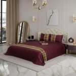 Stoa Paris Bedsheets For Double Size Bed, Satin Bedsheet Set, Premium Bedding Set With Pillow Cover, Royal Treasures Aesthetic Bedspread, Wine Color