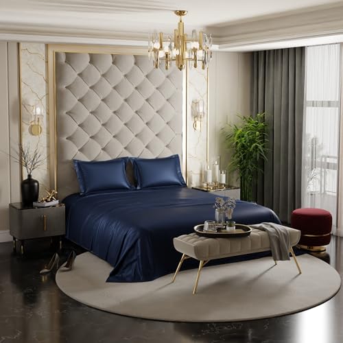 Stoa Paris Satin Bedsheets For King Size Bed – 300Tc Premium Bedsheet With 2 Pillow Cover, Luxury Bedding Set, Gift For Couples For Romantic Dates, Wedding, Mystique Blue,300 Tc