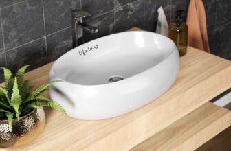Lifelong Wash Basin For Bathroom – Tabletop Washbasin – Ceramic Glossy Oval Countertop Vessel Sink Ideal For Bathroom, Dining Hall & Vanity 61X38X13 Cm (White, Llhipb06)
