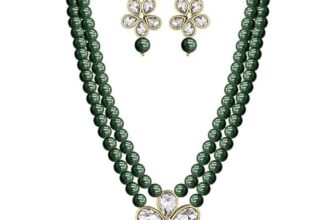 Peora Gold Plated Crystal Pearl Long Necklace With Drop Earrings Traditional Ethnic Jewellery Set For Women