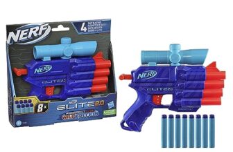 Nerf Elite 2.0 Prospect Qs-4 Blaster, Wild Edition Color Design, 8 Nerf Elite Darts, 4-Dart Blasting, Targeting Scope, Pull Back Priming,Multicolor