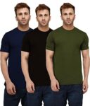 London Hills Men Round Neck Cotton Blend Multicolor Half Sleeve Solid Regular Fit T-Shirts (Pack Of 3), Small