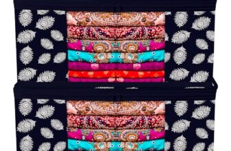 Kuber Industries Saree Cover Bag | Clothes Storage Bag | Storage Organizer Bag | Zip Closure Saree Cover Bag | Wardrobe Organizer | Peacock Feather-Design | 6 Inch | Pack Of 2 | Navy Blue