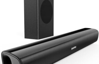 Saiyin Soundbar With Subwoofer, 2.1 Deep Bass Small Soundbar For Tv Home Theater Surround System With Bluetooth/Aux/Optical Connection, Wall Mountable 17-Inch
