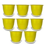 Go Hookedplastic Duro Flower Pot For Gardening, Indoor/Outdoor Planter-Yellow (8 Inch)(Pack Of 8 With Tray)
